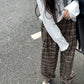 2022 가을 격자 무늬 캐주얼 바지 여성