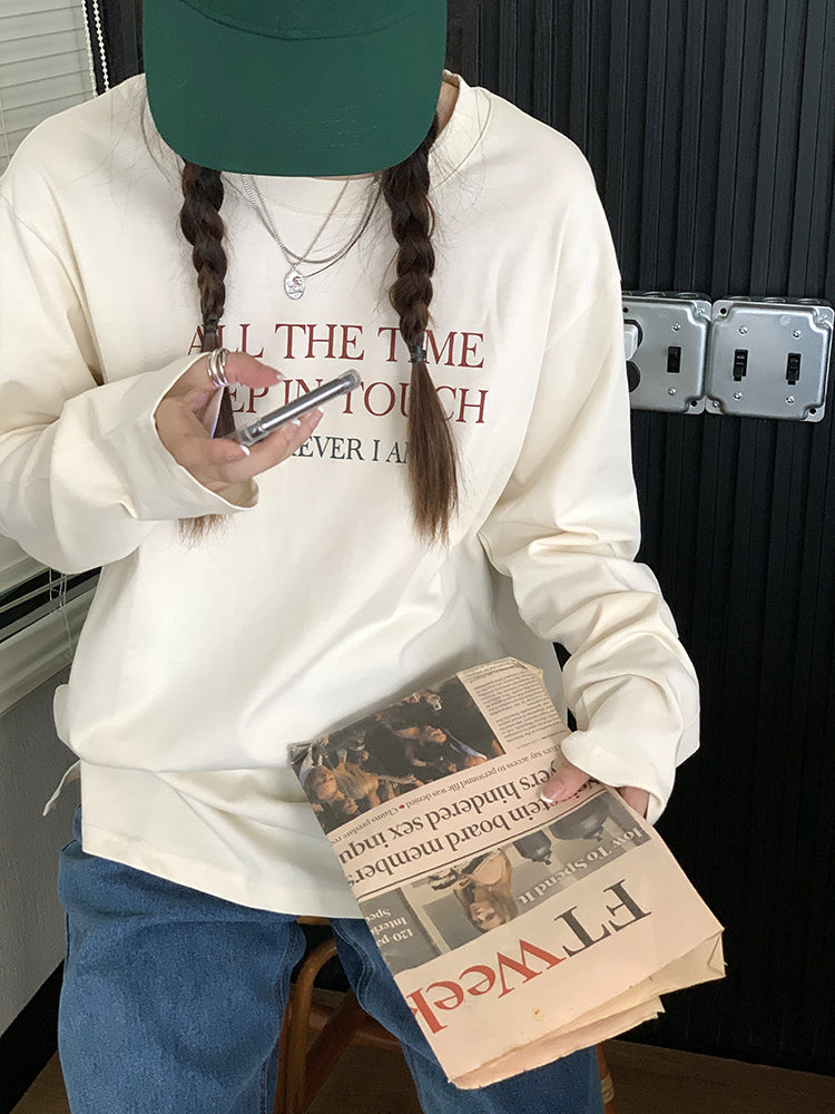 2022 가을 라운드 넥 레터 인쇄 긴팔 티셔츠 여성